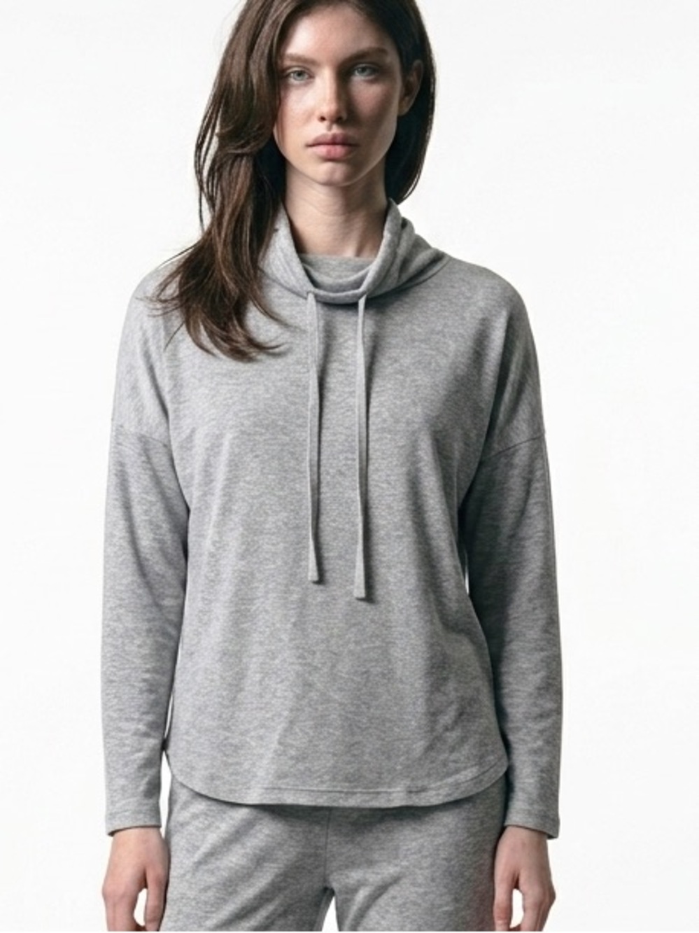Max Studio Heather Gray Hooded Lounge Top